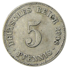 Монета 5 пфеннигов 1908 года A Германия (аверс)