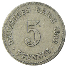 Монета 5 пфеннигов 1902 года A Германия (аверс)