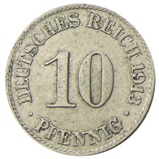 Монета 10 пфеннигов 1913 года A Германия (аверс)