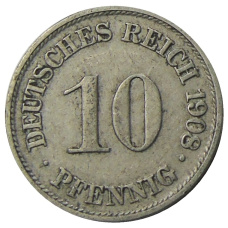 Монета 10 пфеннигов 1908 года А Германия (аверс)