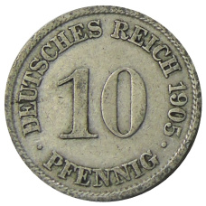 Монета 10 пфеннигов 1905 года А Германия (аверс)