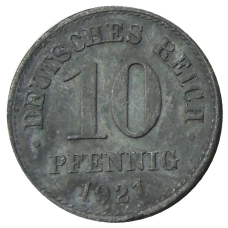 Монета 10 пфеннигов 1921 года Германия (аверс)
