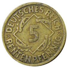 Монета 5 рентенпфеннигов 1924 года A Германия (реверс)