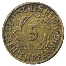 Монета 5 рентенпфеннигов 1924 года A Германия (реверс)