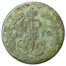 Монета Денга 1770 года ЕМ (аверс)