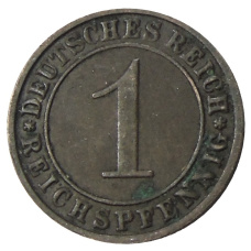 Монета 1 рейхспфенниг 1928 года F Германия (реверс)
