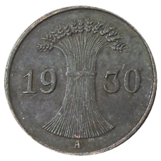 Монета 1 рейхспфенниг 1930 года A Германия (аверс)
