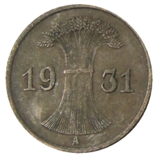 Монета 1 рейхспфенниг 1931 года A Германия (аверс)