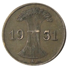 Монета 1 рейхспфенниг 1931 года A Германия (аверс)