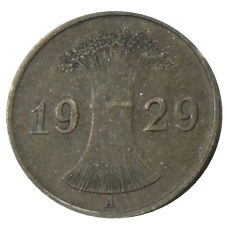 Монета 1 рейхспфенниг 1929 года A Германия (аверс)