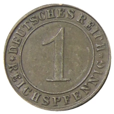 Монета 1 рейхспфенниг 1929 года D Германия (реверс)