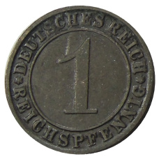 Монета 1 рейхспфенниг 1924 года J Германия (реверс)