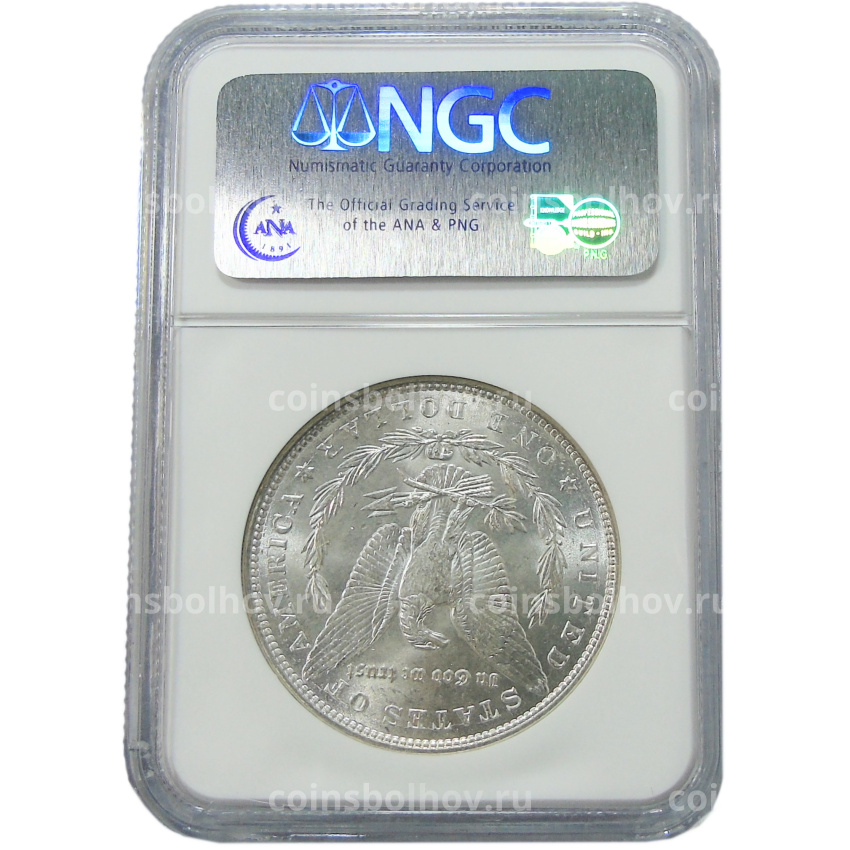 Монета 1 доллар 1887 года США «Доллар Моргана» (в слабе NGC MS 64) (вид 4)