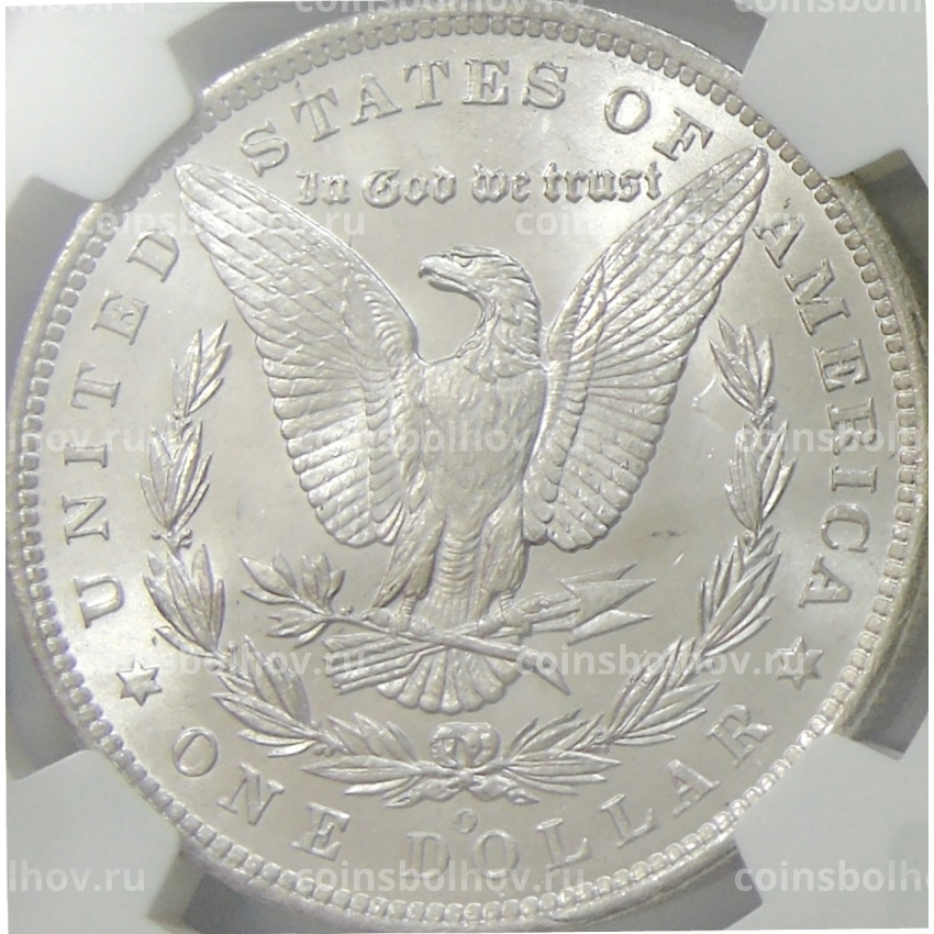 Монета 1 доллар 1884 года О США «Доллар Моргана» (в слабе NGC MS 63) (вид 2)