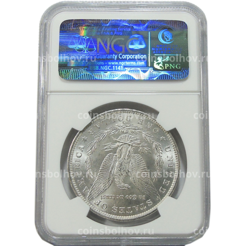 Монета 1 доллар 1884 года О США «Доллар Моргана» (в слабе NGC MS 63) (вид 4)