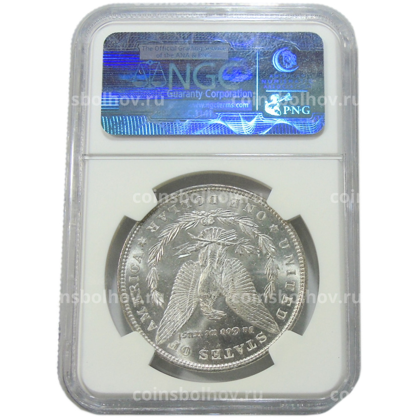 Монета 1 доллар 1887 года США «Доллар Моргана» (в слабе NGC MS 63) (вид 4)