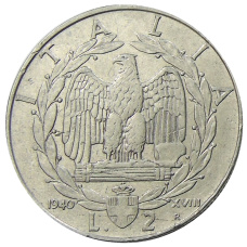 Монета 2 лиры 1940 года Италия (аверс)
