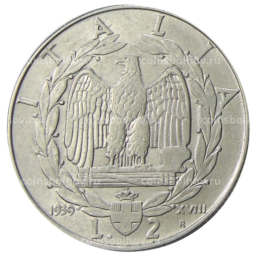 Монета 2 лиры 1939 года Италия