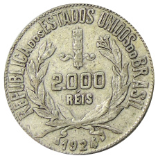 Монета 2000 рейс 1924 года Бразилия (аверс)
