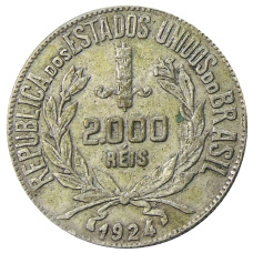 Монета 2000 рейс 1924 года Бразилия (аверс)