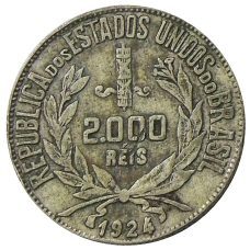 Монета 2000 рейс 1924 года Бразилия (аверс)