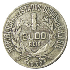 Монета 2000 рейс 1930 года Бразилия (аверс)