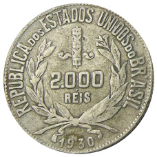 Монета 2000 рейс 1930 года Бразилия (аверс)