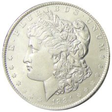 Монета 1 доллар 1884 года О США «Доллар Моргана» (аверс)