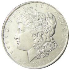 Монета 1 доллар 1884 года О США «Доллар Моргана» (аверс)