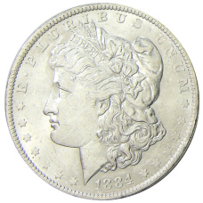 Монета 1 доллар 1884 года О США «Доллар Моргана» (аверс)