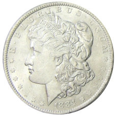 Монета 1 доллар 1884 года О США «Доллар Моргана» (аверс)