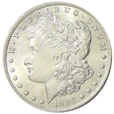 Монета 1 доллар 1884 года О США «Доллар Моргана» (аверс)