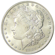 Монета 1 доллар 1884 года О США «Доллар Моргана» (аверс)