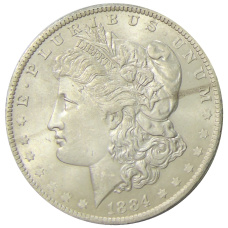 Монета 1 доллар 1884 года О США «Доллар Моргана» (аверс)