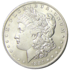 Монета 1 доллар 1884 года О США «Доллар Моргана» (аверс)