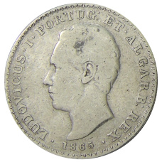 Монета 500 рейс 1865 года Португалия (аверс)
