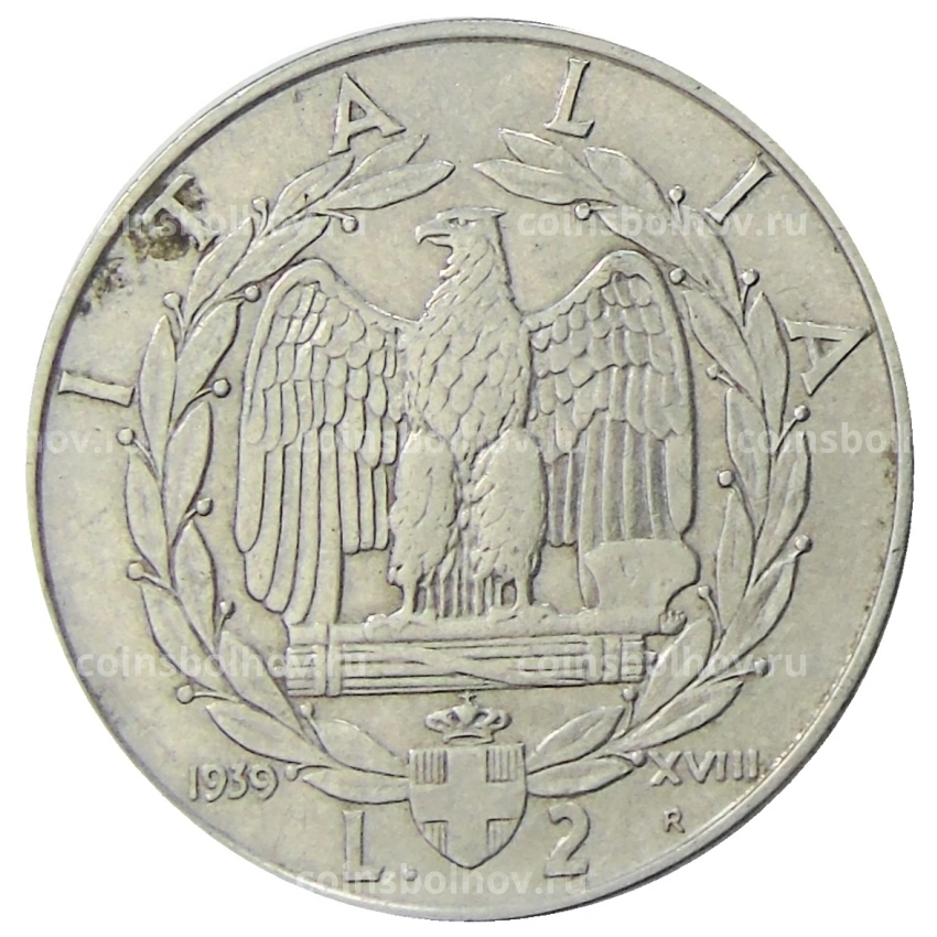 Монета 2 лиры 1939 года Италия