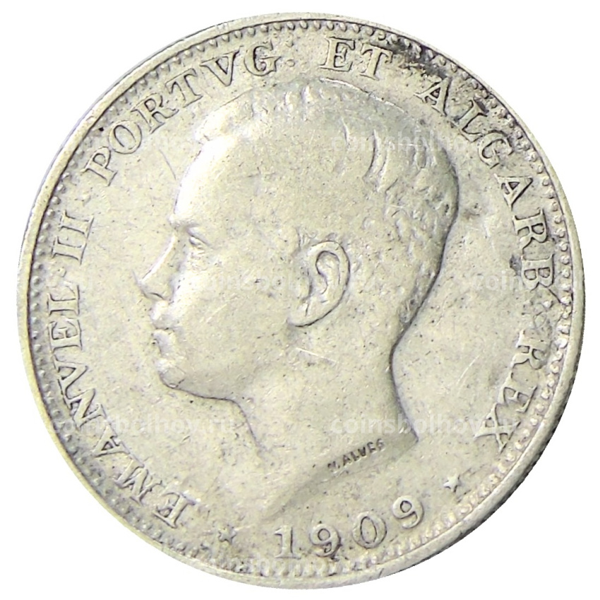 Монета 200 рейс 1909 года Португалия