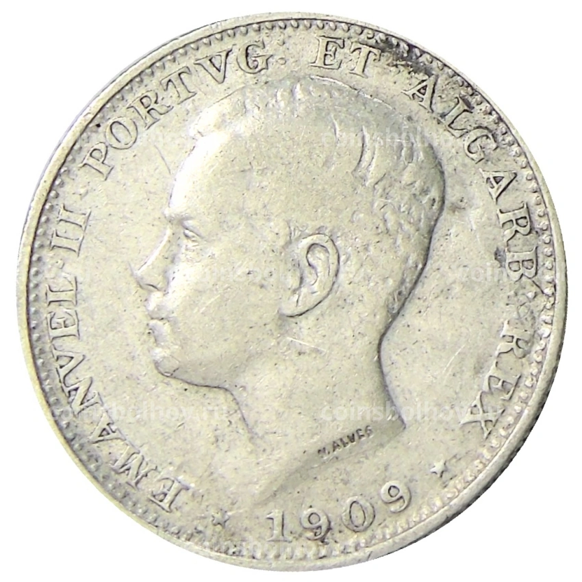 Монета 200 рейс 1909 года Португалия
