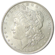Монета 1 доллар 1887 года США «Доллар Моргана» (аверс)