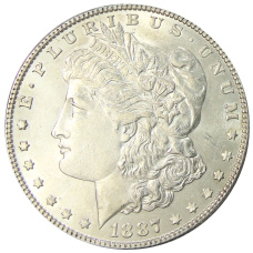 Монета 1 доллар 1887 года США «Доллар Моргана» (аверс)