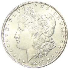 Монета 1 доллар 1887 года США «Доллар Моргана» (аверс)