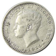 Монета 100 рейс 1910 года Португалия (аверс)