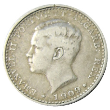 Монета 100 рейс 1909 года Португалия (аверс)