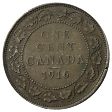 Монета 1 цент 1916 года Канада (аверс)