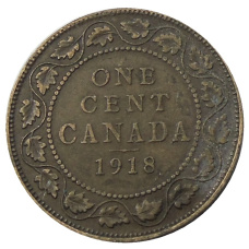Монета 1 цент 1918 года Канада (аверс)