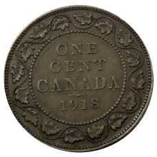 Монета 1 цент 1918 года Канада (аверс)