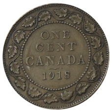 Монета 1 цент 1918 года Канада (аверс)