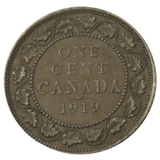 Монета 1 цент 1919 года Канада (аверс)