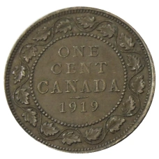 Монета 1 цент 1919 года Канада (аверс)